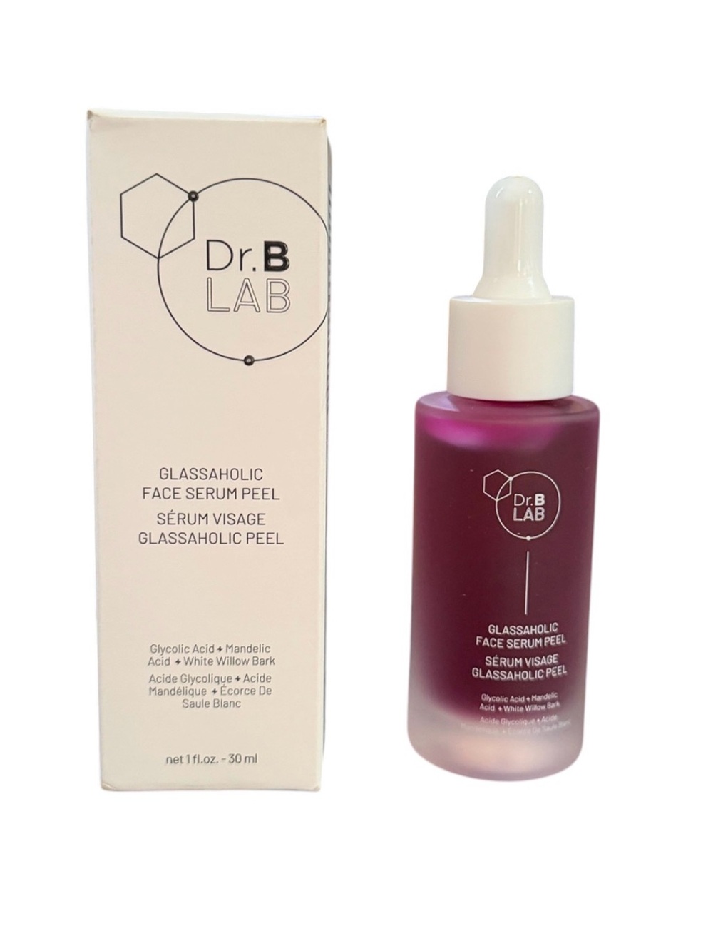 Dr. B LAB Glassaholic Face Serum Peel 1 oz 30ml Glycolic Mandelic Acid NIB